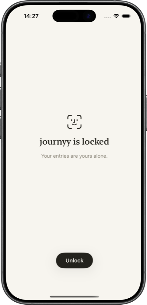 journyy locked with Face ID: “Your entries are yours alone.”